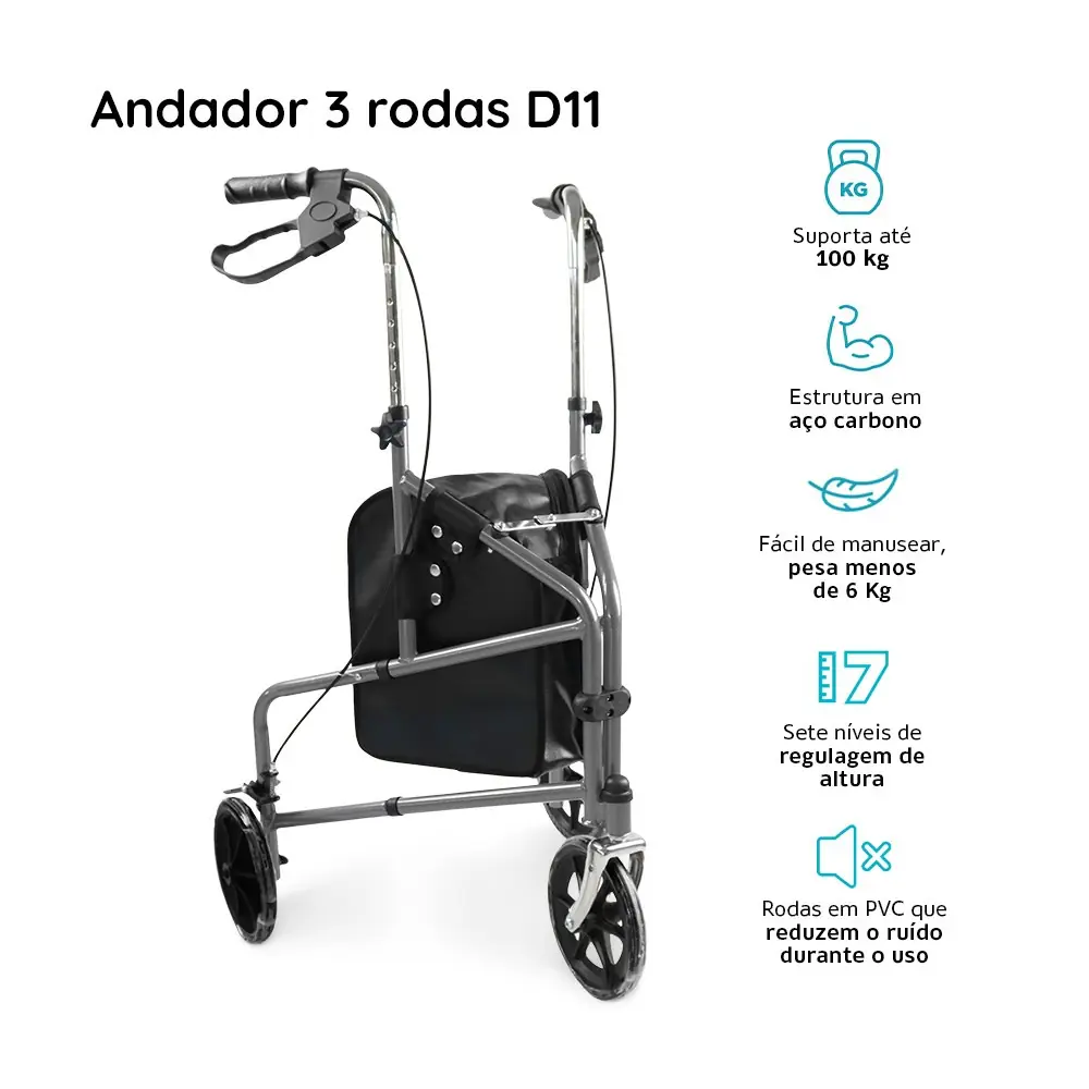 Andador Dobrável 3 Rodas D11 Suporta até 100 kg Dellamed, da Dellamed, foto 2