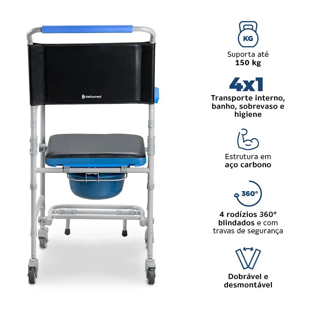 Cadeira de Banho Higiênica Desmontável D50 Dellamed, até 150 Kg, Assento 43 cm, da Dellamed, foto 2