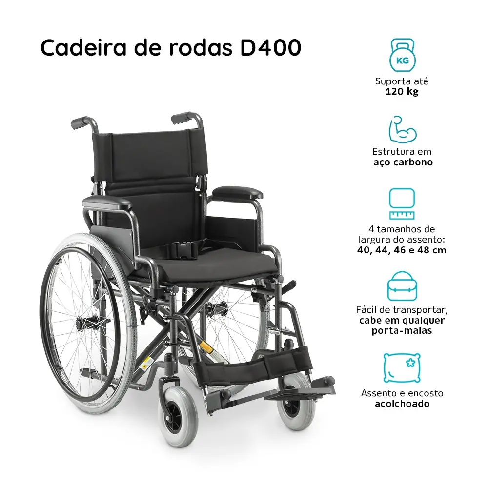 Cadeira de Rodas Aço Dobrável D400 Dellamed, até 120 Kg, da Dellamed, foto 2