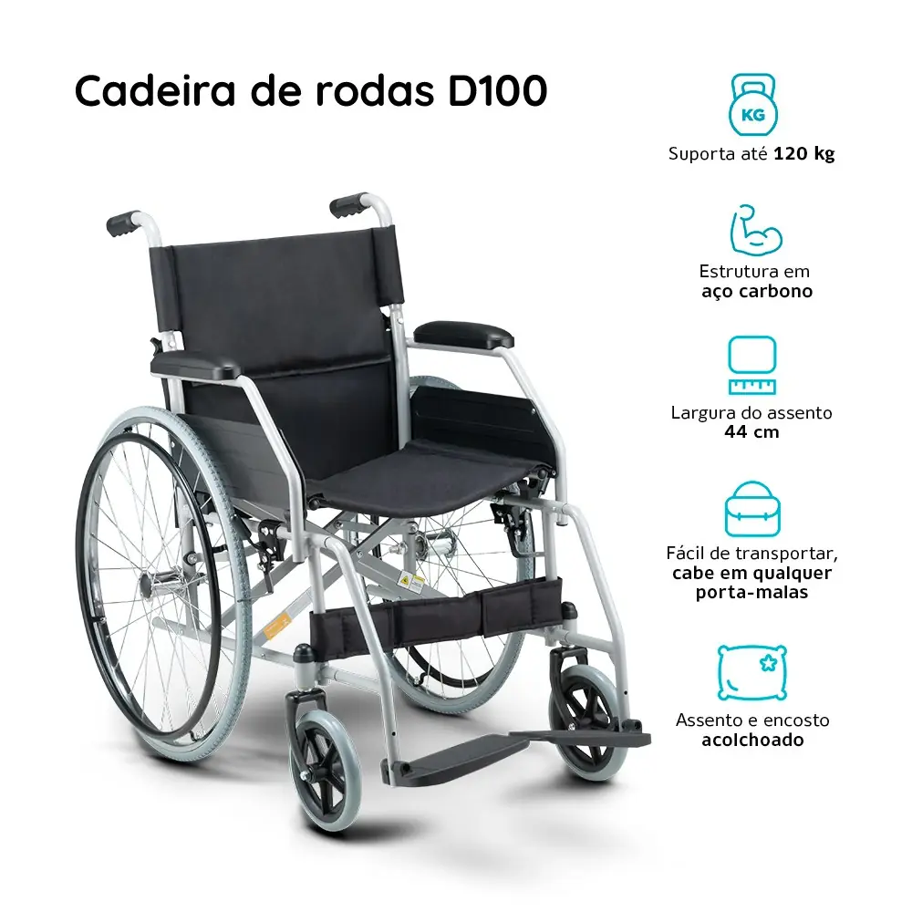 Cadeira de Rodas Dobrável em Aço D100 Dellamed, até 120 Kg, da Dellamed, foto 2