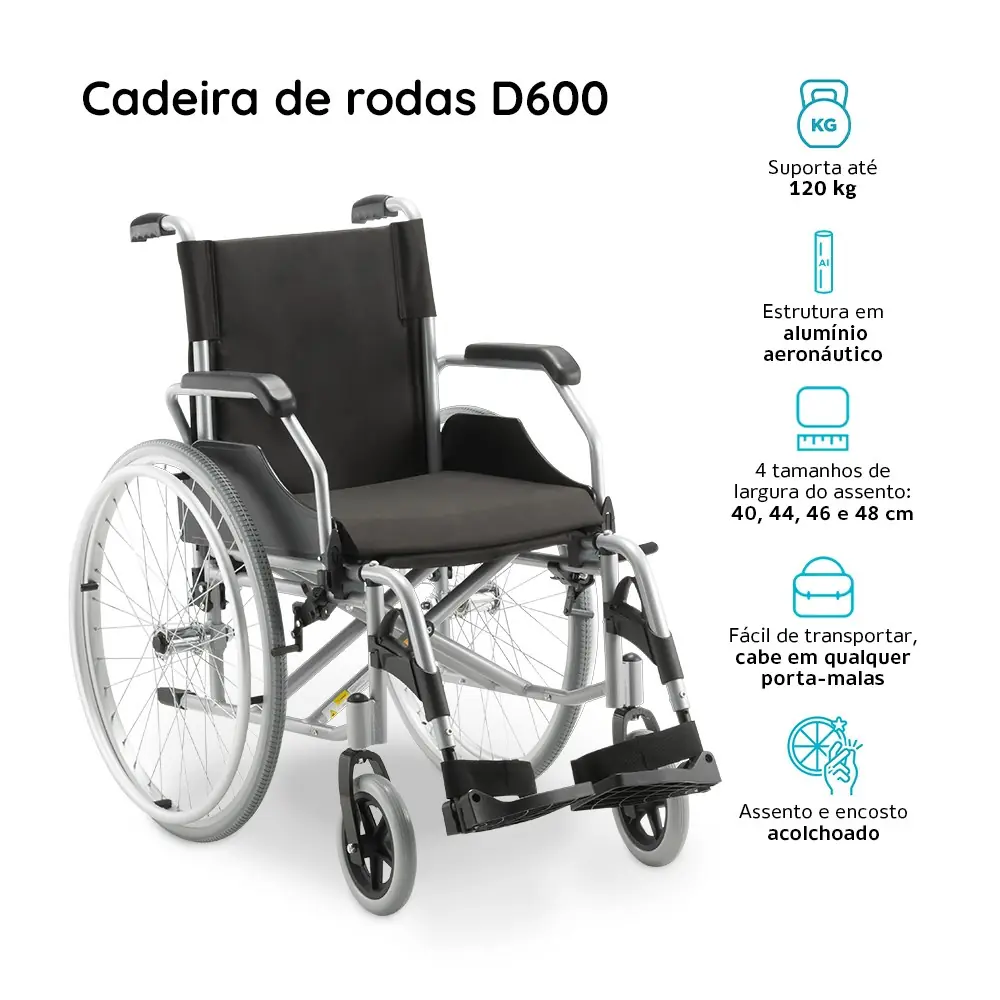 Cadeira de Rodas em Alumínio Dobrável D600 Dellamed, até 120 Kg, da Dellamed, foto 2