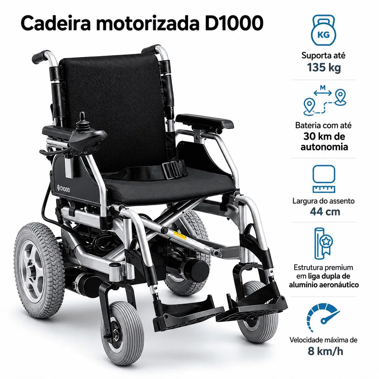 Cadeira de Rodas Motorizada D1000 até 135 Kg Dellamed, da Dellamed, foto 2