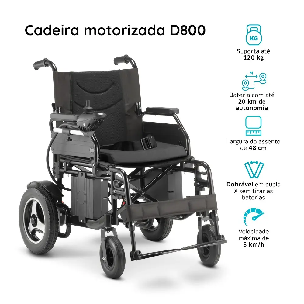 Cadeira de Rodas Motorizada Dobrável até 120 kg Assento de 48 cm D800 Dellamed, da Dellamed, foto 2