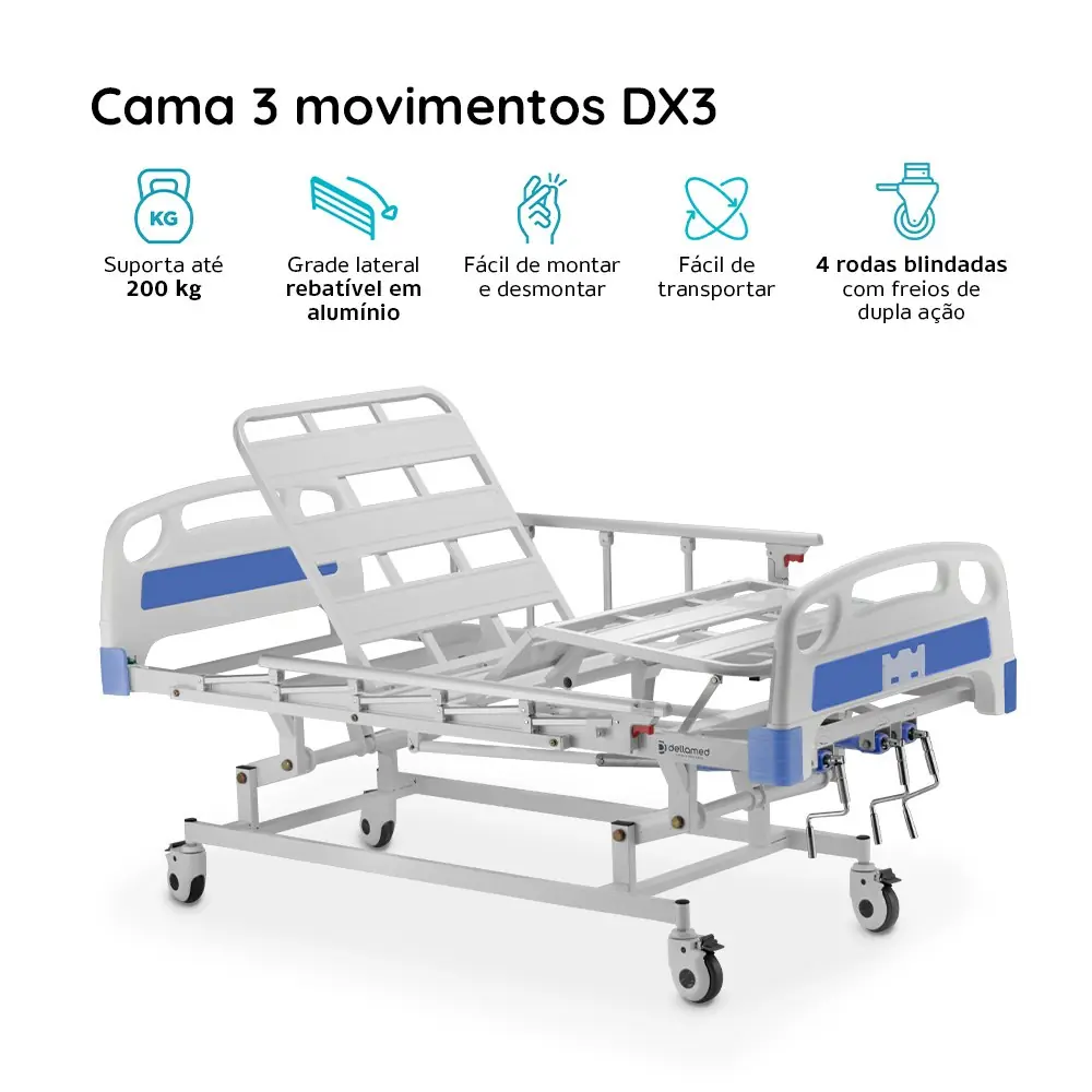 Cama Hospitalar DX3 com 3 Movimentos até 200 Kg Dellamed, da Dellamed, foto 4