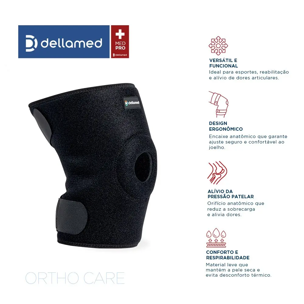 Joelheira Ajustável Com Orifício e Reforço Patelar Ortho Care Dellamed, da Dellamed, foto 2