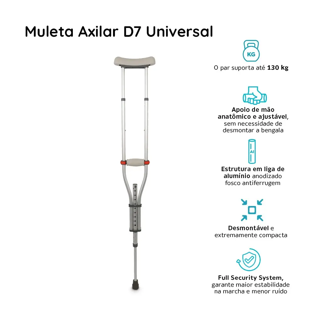 Muleta Axilar D7 Universal em Alumínio até 65 Kg (1 unidade), da Dellamed, foto 2